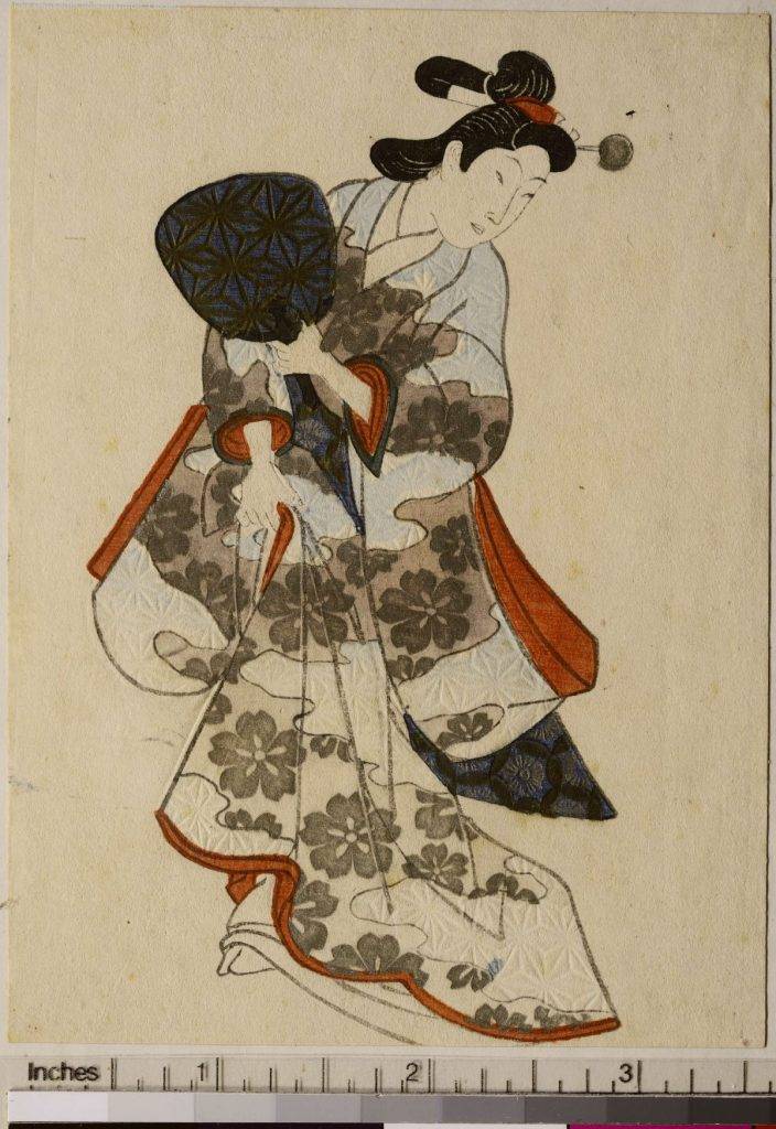Men play women’s roles, for example, in Japanese kabuki theatre. Wakashū, Japan, around 1825